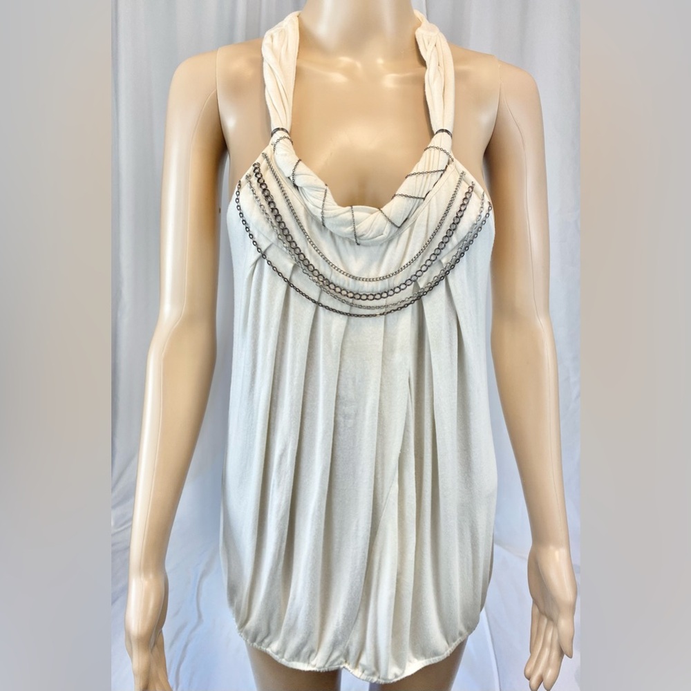 Willi Smith Cream Tank Top with Chains
Size: S
Fabric: 95% Viscose 5% Spandex